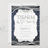 Denim Pearls Elegant Moderne Klasse 50. Geburtstag Einladung (Vorderseite)