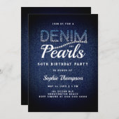 Denim Pearls Elegant Rustikale Moderne 50. Geburts Einladung (Vorne/Hinten)