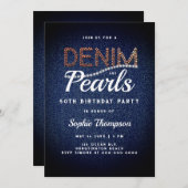 Denim Pearls Elegant Rustikaler Barn 50. Geburtsta Einladung (Vorne/Hinten)