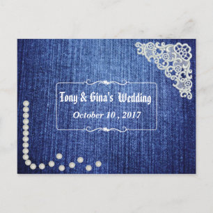 Denim Pearls & Lace Wedding RSVP Einladungspostkarte