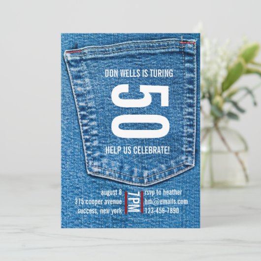 Denim Pocket Einladung (Stehend Vorderseite)