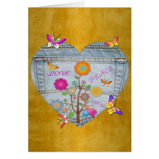Denim Pocket Heart Blume Butterfly Card (Vorne)
