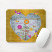 Denim Pocket Heart Blume Schmetterlinge auf Gold Mousepad (Mit Mouse)