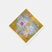 Denim Pocket Heart Blume Schmetterlinge auf Gold Serviette (Ecke)