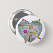 Denim Pocket Heart Blume Schmetterlinge Button (Vorne & Hinten)