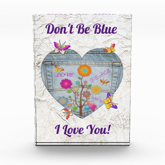 Denim Pocket Heart Blume Schmetterlinge Fotoblock (Vorderseite)
