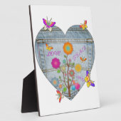 Denim Pocket Heart Blume Schmetterlinge Fotoplatte (Seite)
