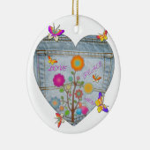 Denim Pocket Heart Blume Schmetterlinge Keramikornament (Rechts)
