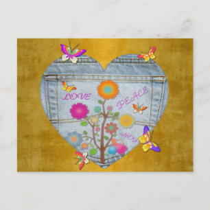 Denim Pocket Heart Blume Schmetterlinge Postkarte