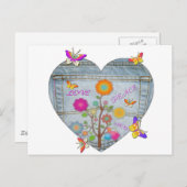 Denim Pocket Heart Blume Schmetterlinge Postkarte (Vorne/Hinten)