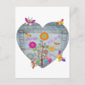 Denim Pocket Heart Blume Schmetterlinge Postkarte (Vorderseite)