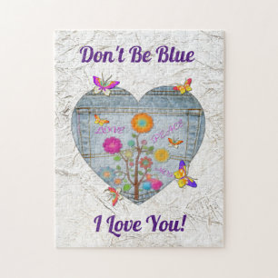 Denim Pocket Heart Blume Schmetterlinge Puzzle