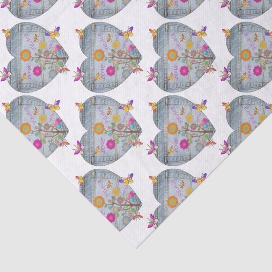 Denim Pocket Heart Blume Schmetterlinge Seidenpapier (Ausschnitt)