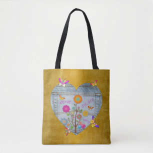 Denim Pocket Heart Blume Schmetterlinge Tasche