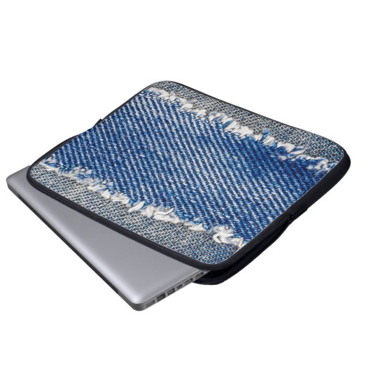 Denim Rahmen. Rippengewebe mit Randstreifen  Laptopschutzhülle (Vorne Knopf)