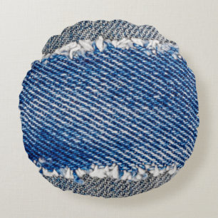 Denim Rahmen. Rippengewebe mit Randstreifen Rundes Kissen