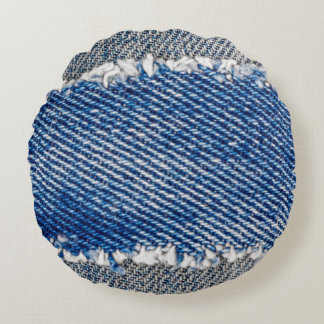 Denim Rahmen. Rippengewebe mit Randstreifen Rundes Kissen