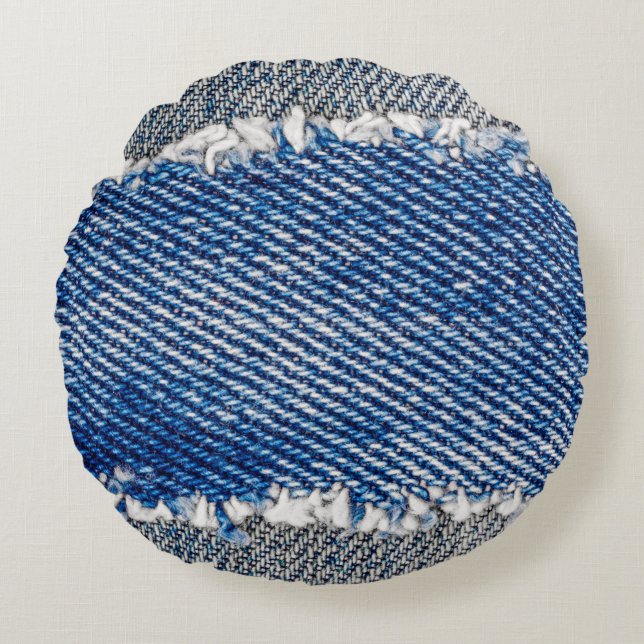 Denim Rahmen. Rippengewebe mit Randstreifen Rundes Kissen (Vorderseite)