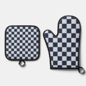 Denim rinse checkerboard pattern ofenhandschuh & Topflappen-Set (Vorderseite)
