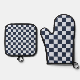 Denim rinse checkerboard pattern ofenhandschuh & Topflappen-Set