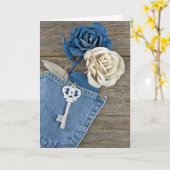 Denim-Rose in Pocket Karte (Gelbe Blume)