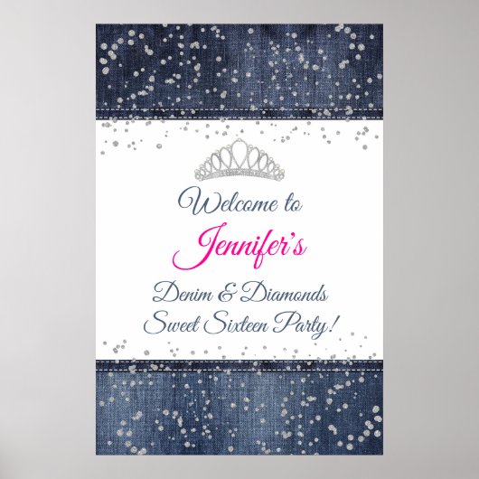 Denim, Silver Confetti, Diamond Tiara Begrüßungsze Poster (Vorne)
