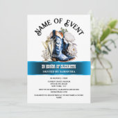 Denim Spitzen Cowgirl Stiefel Peony Blumenblume Ch Einladung (Stehend Vorderseite)