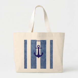 Denim Striped Anchor Jumbo Stoffbeutel
