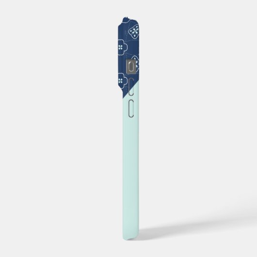 Denim Style Blue und Minze Blume gepolstertes Must iPhone Hülle (Linke Seite)