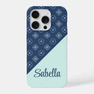 Denim Style Blue und Minze Blume gepolstertes Must iPhone 15 Pro Hülle