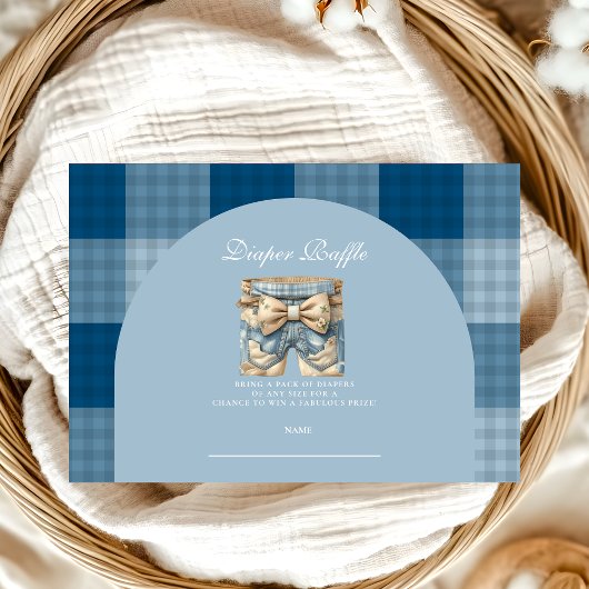 Denim Teddy Bear Baby Shower Diapper Raffle Begleitkarte