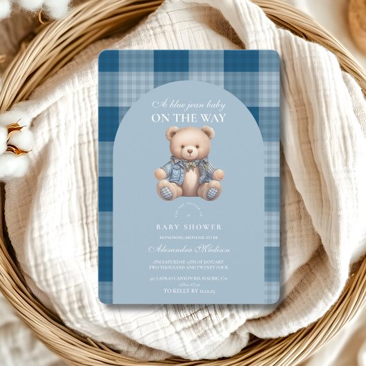 Denim Teddy Bear Baby Shower Einladung