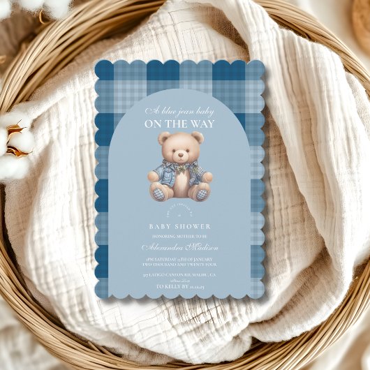 Denim Teddy Bear Baby Shower Einladung