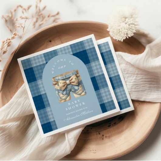 Denim Teddy Bear Baby Shower Serviette