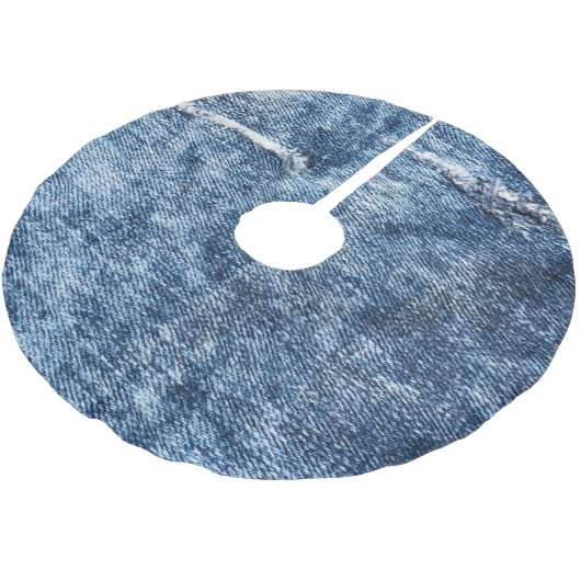 Denim Textur: blaue Jeans Hintergrund. Polyester Weihnachtsbaumdecke (Schrägansicht)
