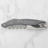 Denim-Textur Braut Bräutigam Schwarz und Weiß Kellnermesser (Rückseite)