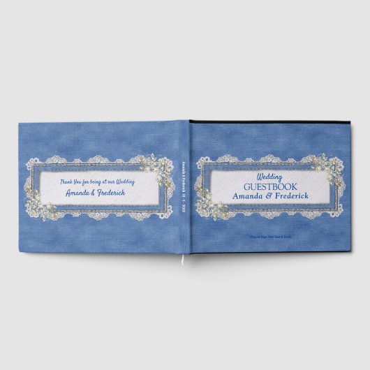 Denim Textur Elfenbeinperlen und Spitzen Gästebuch (Voll)