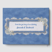 Denim Textur Elfenbeinperlen und Spitzen Gästebuch (Rückseite)