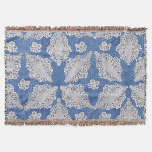 Denim Textur mit Lace Repeat Muster Decke (Vorderseite)