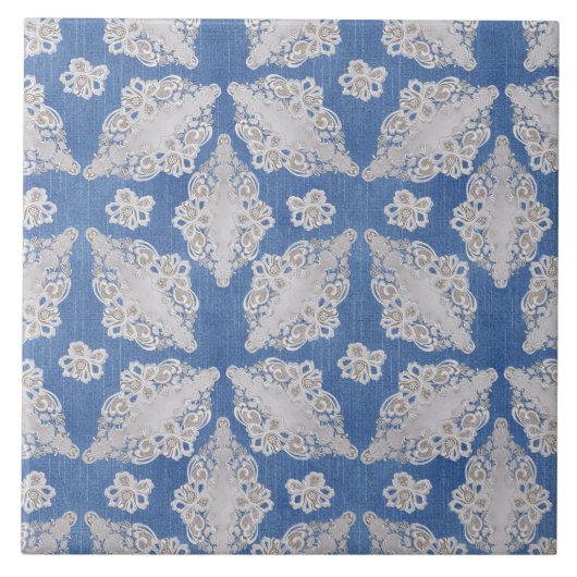 Denim Textur mit Lace Repeat Muster Fliese (Vorderseite)