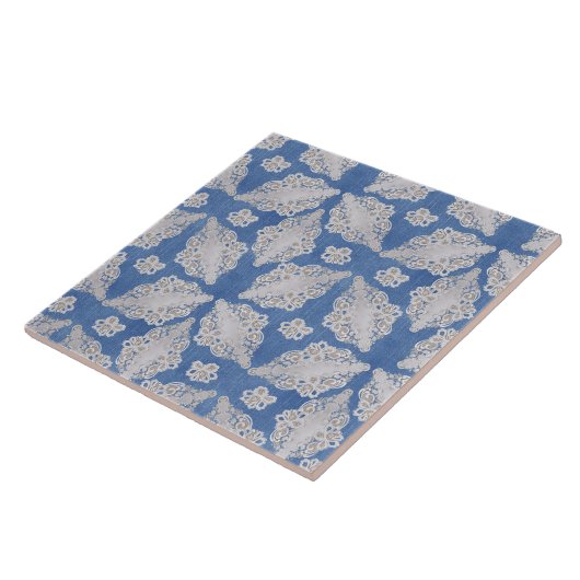 Denim Textur mit Lace Repeat Muster Fliese (Seite)