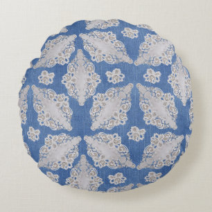Denim Textur mit Lace Repeat Muster Rundes Kissen