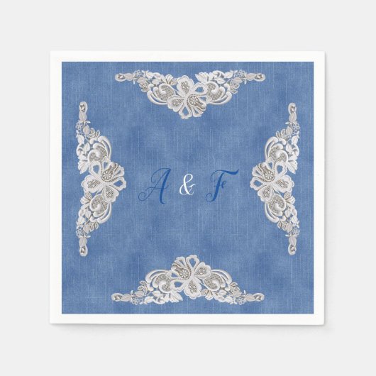 Denim Texture und Creme Lace Serviette (Vorderseite)