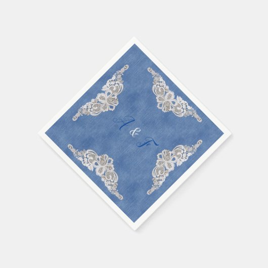 Denim Texture und Creme Lace Serviette (Ecke)