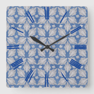 Denim texture with Lace Repeat Pattern Quadratische Wanduhr
