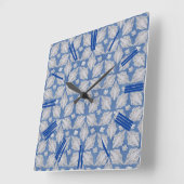 Denim texture with Lace Repeat Pattern Quadratische Wanduhr (Winkel)