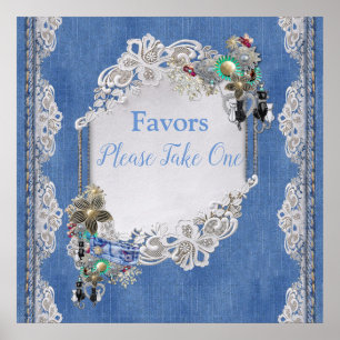 Denim Textured Lace und Costume Juwelen Poster