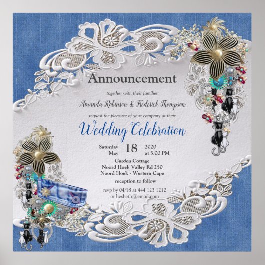 Denim Textured Lace und Costume Juwelen Poster (Vorne)