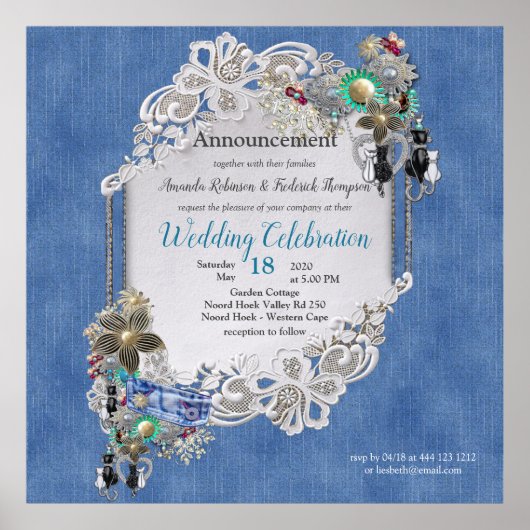 Denim Textured Lace und Costume Juwelen Poster (Vorne)