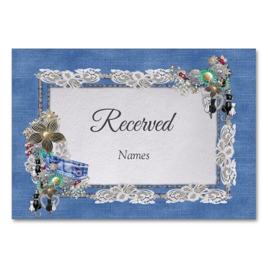 Denim Textured Lace und Costume Juwelen Tischnummer (Vorderseite)